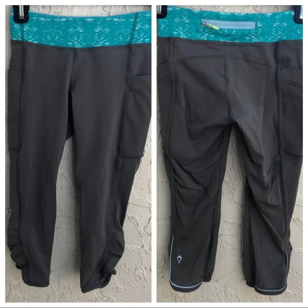 IVIVA Gray Green Crop Leggings Zipper Pockets Size 10